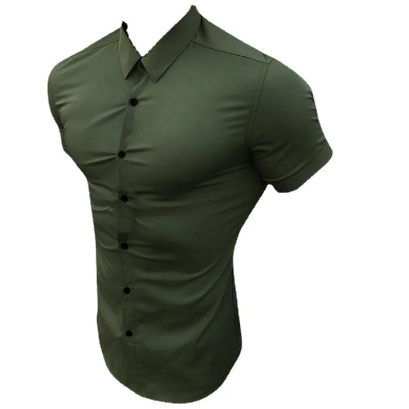 Summer Fashion Super Slim Fit Short Sleeve Shirts Men Classic