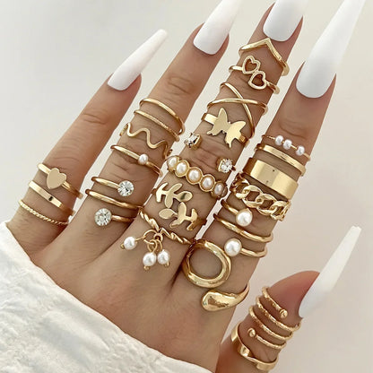 Fashion Simple Wave Joint Rings Set