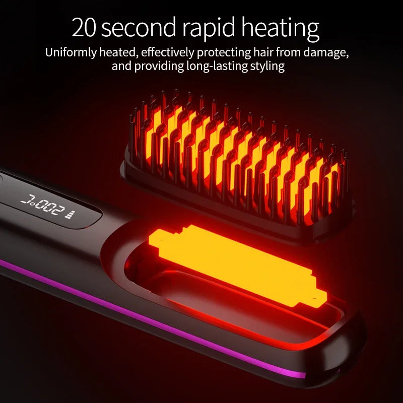 Electric LCD Usb Ceramic Heating Straight Hair Comb Wireless