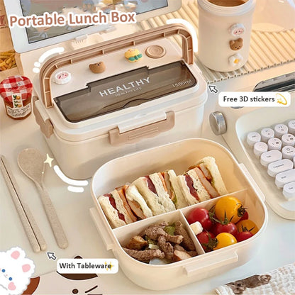 Simple Cute Portable Lunch Box With Compartment For Kids