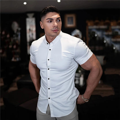 Summer Fashion Super Slim Fit Short Sleeve Shirts Men Classic