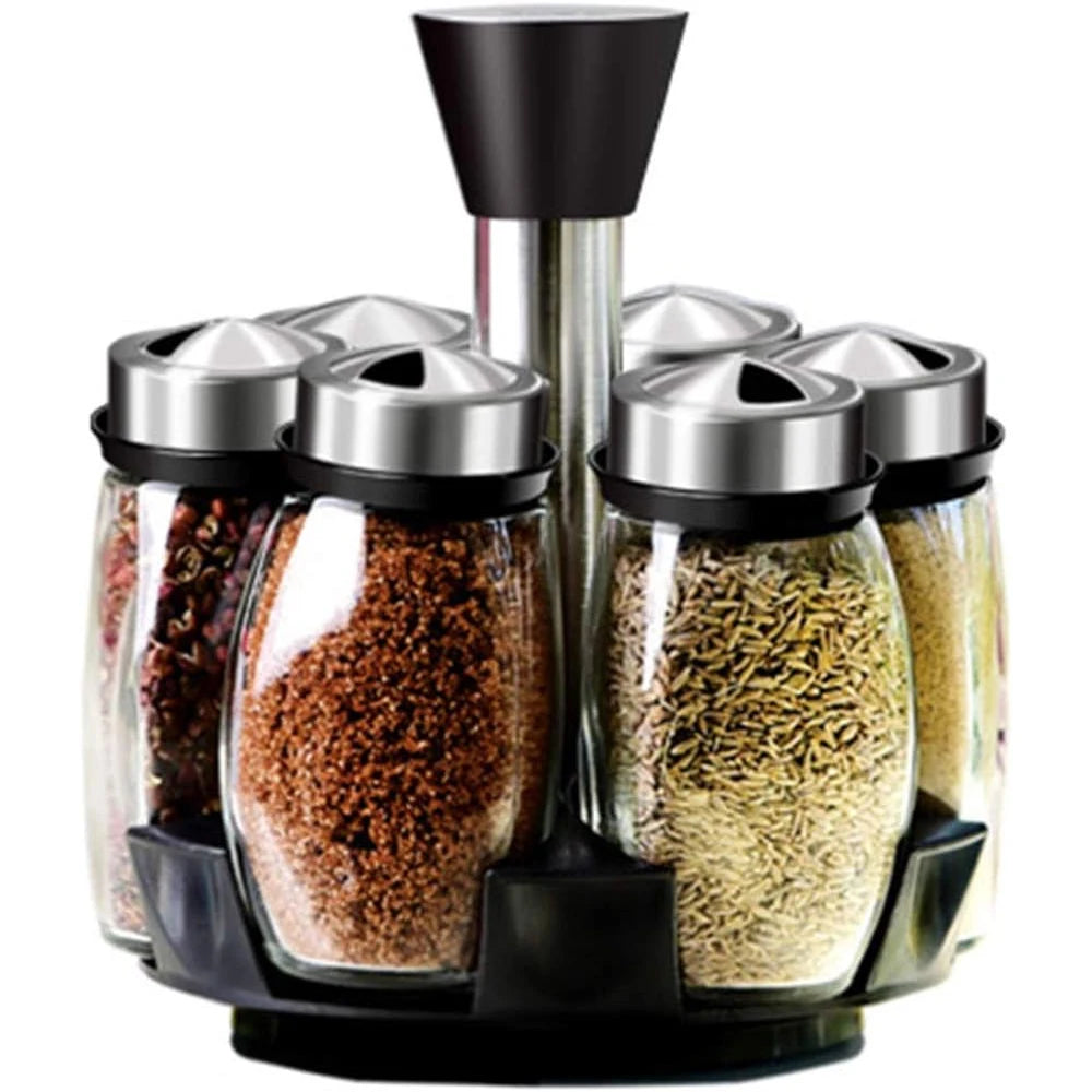 6-Jar Rotating Seasoning Bottle Salt Sugar Pepper