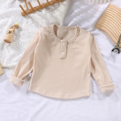 Spring Autumn Kid Long Sleeve T-shirt Solid Color Baby Girl Boy