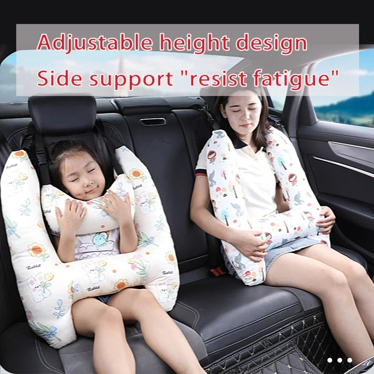 2-Pack Adorable Ultra-Soft Car Seat Pillows with Secure Belt