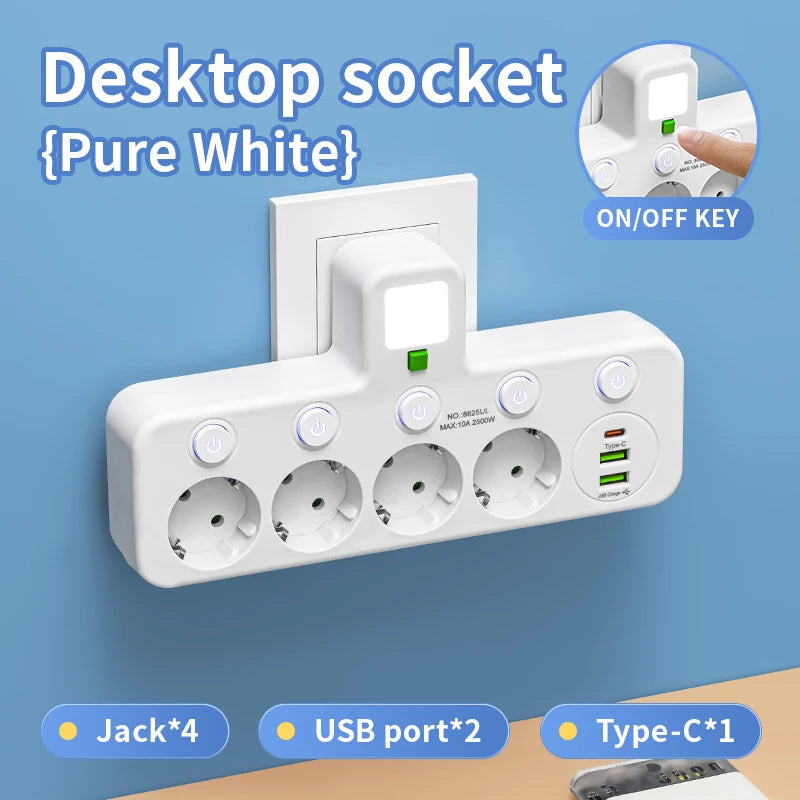 EU Plug Outlet 4 Sockets Multitap Wall Power Strip