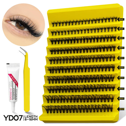 GROINNEYA Lash Clusters Kit With Waterproof Strong Hold DIY Lash Extension