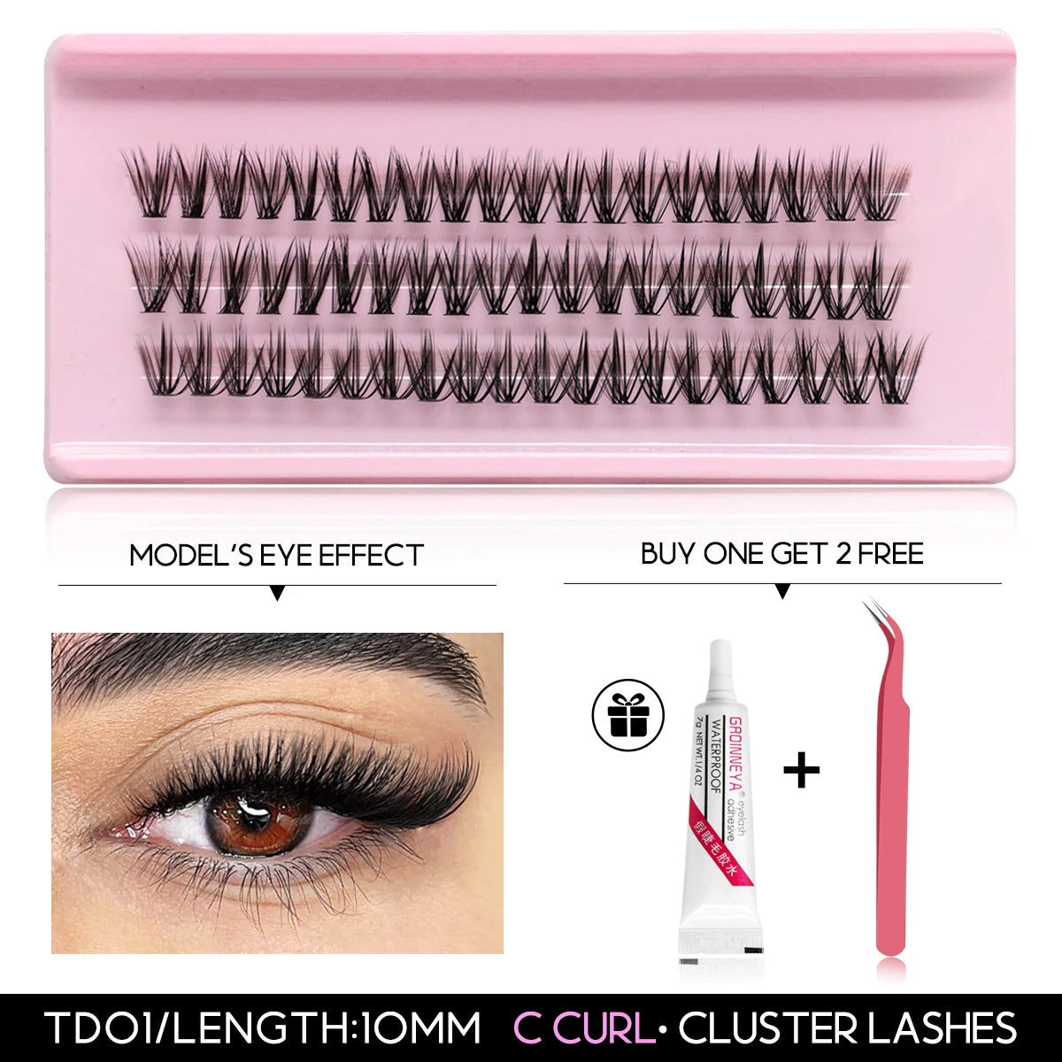 GROINNEYA Lash Clusters Kit With Waterproof Strong Hold DIY Lash Extension