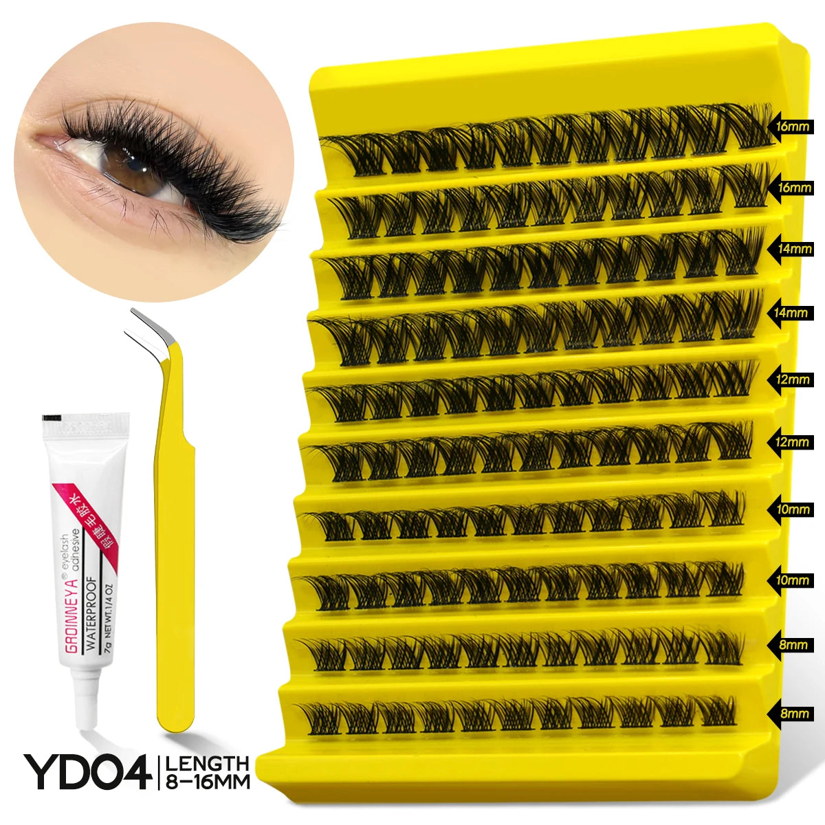 GROINNEYA Lash Clusters Kit With Waterproof Strong Hold DIY Lash Extension