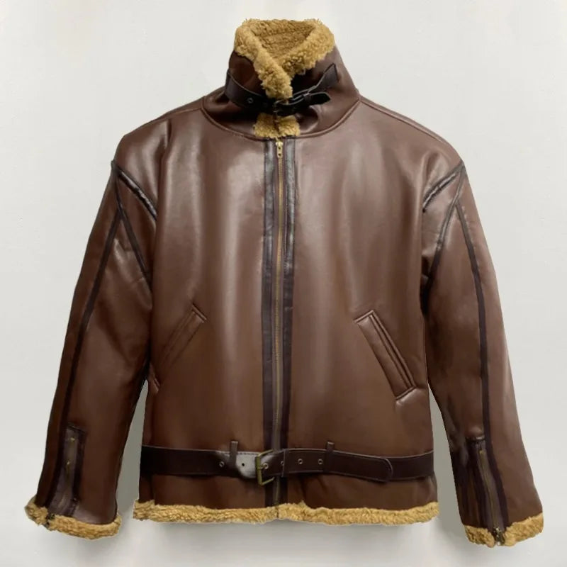 New Vintage Leather Jacket Men's Casual Zip Up