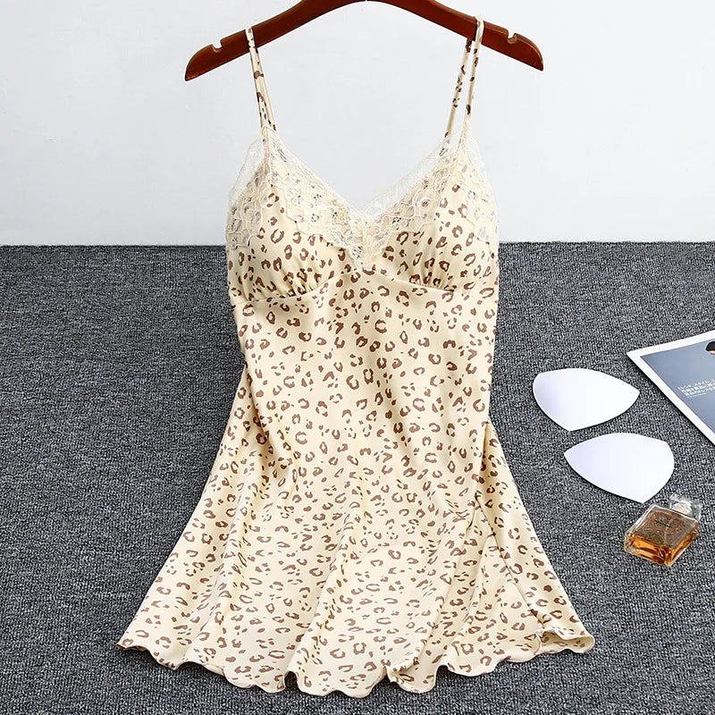 Leopard Print Women's Nightgowns Padded Bra