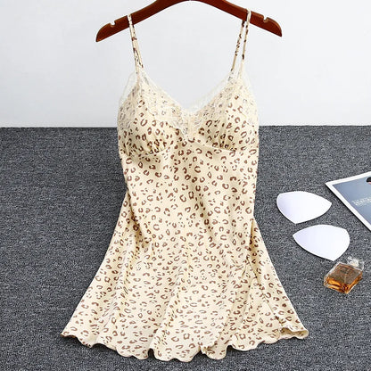 Leopard Print Women's Nightgowns Padded Bra