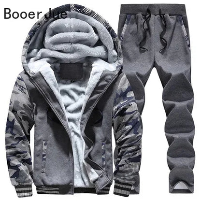 New Winter Tracksuits Men Set Thick Fleece Hoodies+Pants