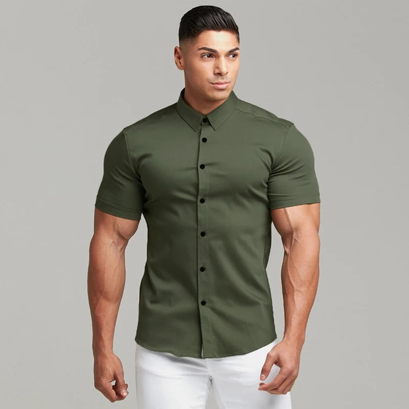 Summer Fashion Super Slim Fit Short Sleeve Shirts Men Classic