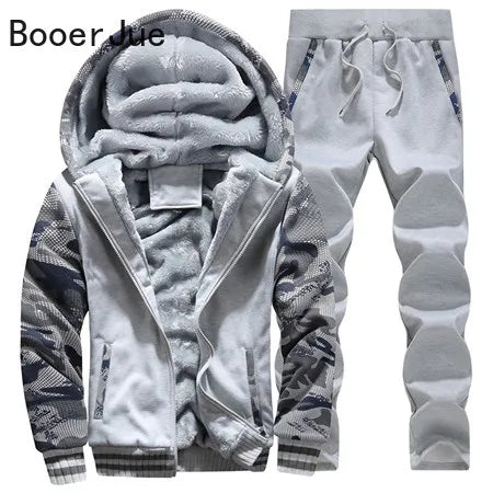 New Winter Tracksuits Men Set Thick Fleece Hoodies+Pants