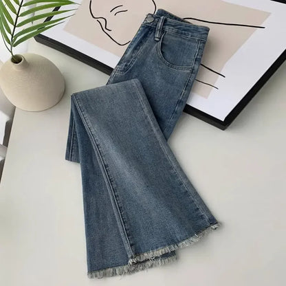 ZVintage HongKong Style Fringe Micro Flared Jeans Women's High