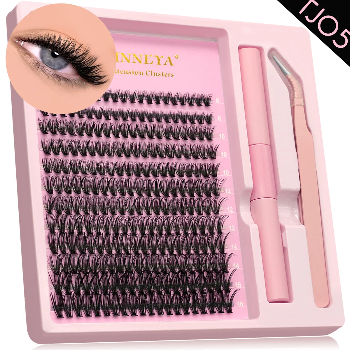 GROINNEYA Lash Clusters Kit With Waterproof Strong Hold DIY Lash Extension