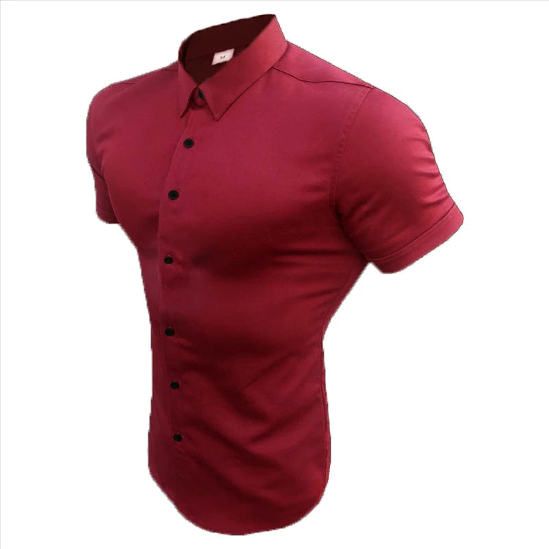 Summer Fashion Super Slim Fit Short Sleeve Shirts Men Classic