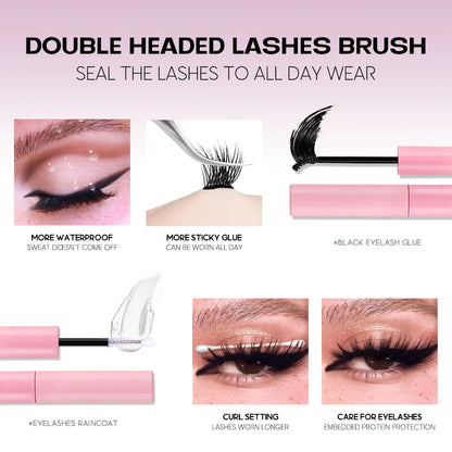 GROINNEYA Lash Clusters Kit With Waterproof Strong Hold DIY Lash Extension