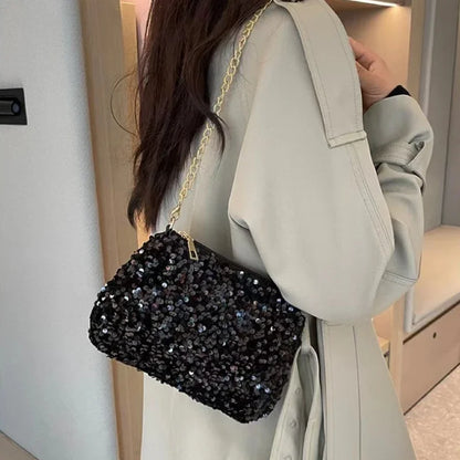 Sequins Crossbody Chain Bag Simple INS Solid Color