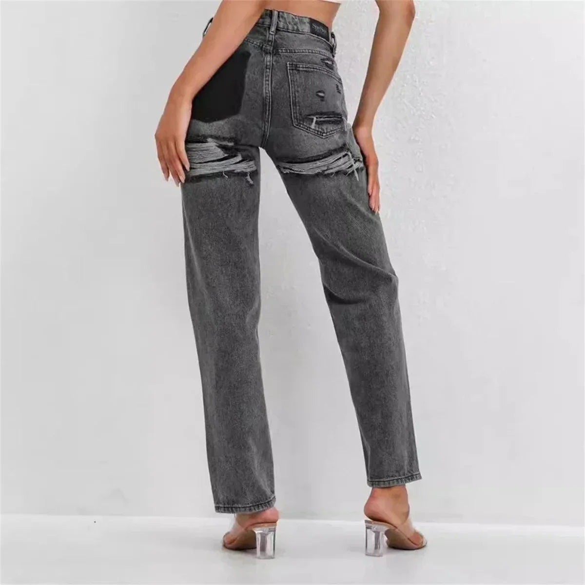 Women Y2K Ripped Baggy Jeans Vintage Solid