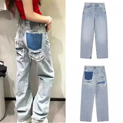 Women Y2K Ripped Baggy Jeans Vintage Solid