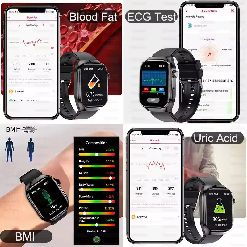 2025 New Blood Glucose ECG Medical Grade Smart Watches