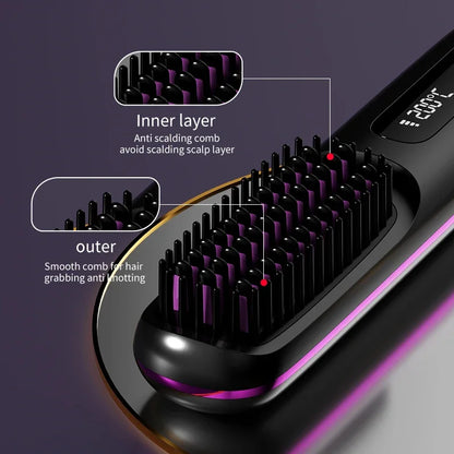 Electric LCD Usb Ceramic Heating Straight Hair Comb Wireless