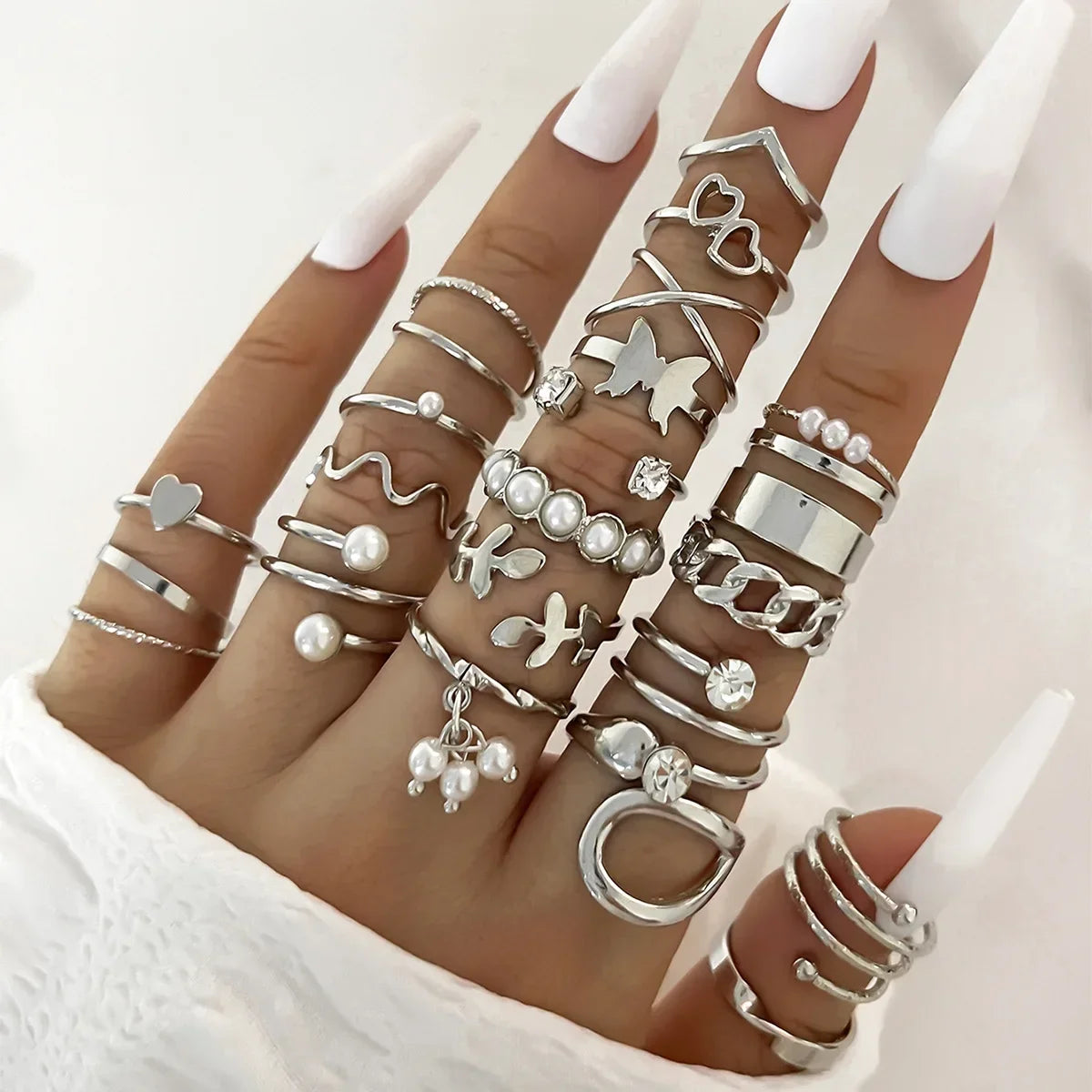 Fashion Simple Wave Joint Rings Set