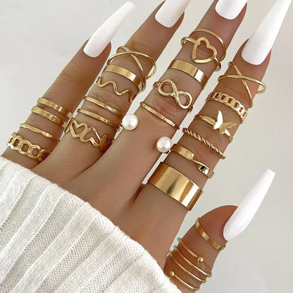 Fashion Simple Wave Joint Rings Set