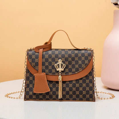 Women Bag Contrast Color Leather Tassel Small Square