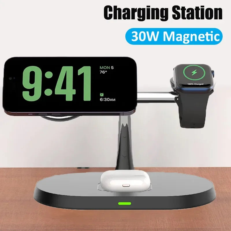 30W 3 in 1 Magnetic Wireless Charger Stand For Magsafe iPhone