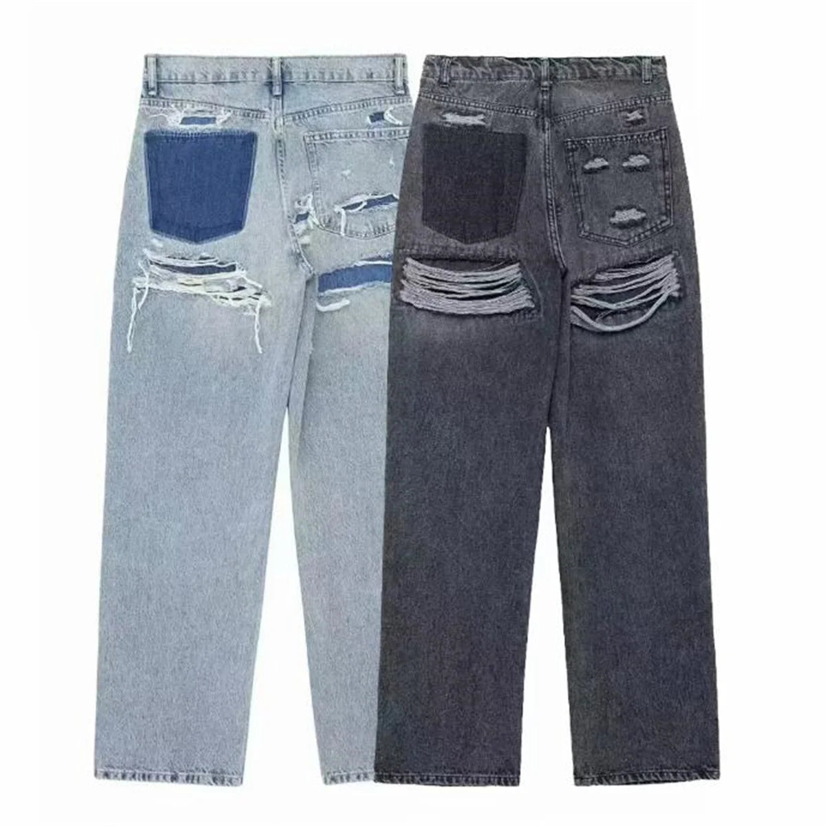 Women Y2K Ripped Baggy Jeans Vintage Solid