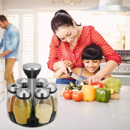 6-Jar Rotating Seasoning Bottle Salt Sugar Pepper