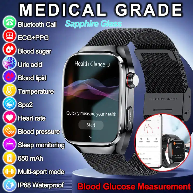 2025 New Blood Glucose ECG Medical Grade Smart Watches