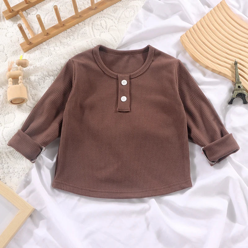 Spring Autumn Kid Long Sleeve T-shirt Solid Color Baby Girl Boy